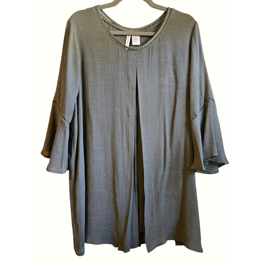 Forgotten Grace NWOT Boho Fairy Sage Green Crochet Trim Bell Sleeve XL Tunic
